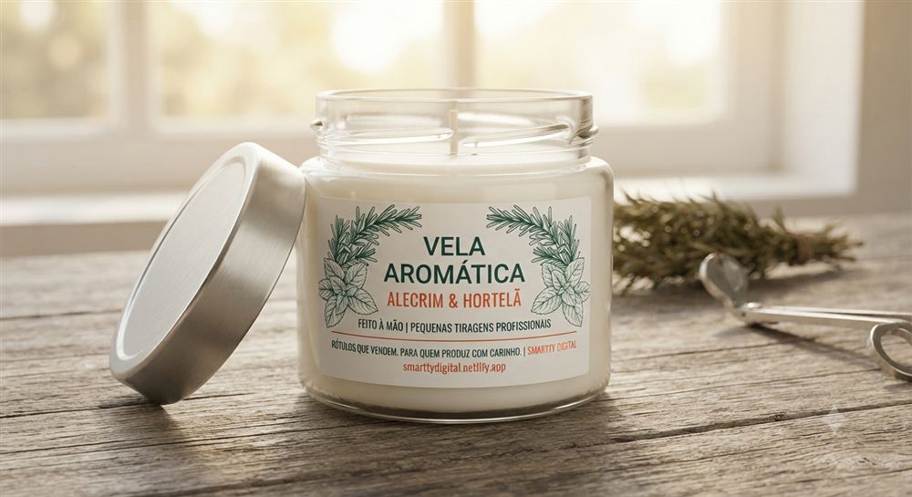 Rótulo para vela aromática alecrim e hortelã, etiqueta resistente ao calor do vidro